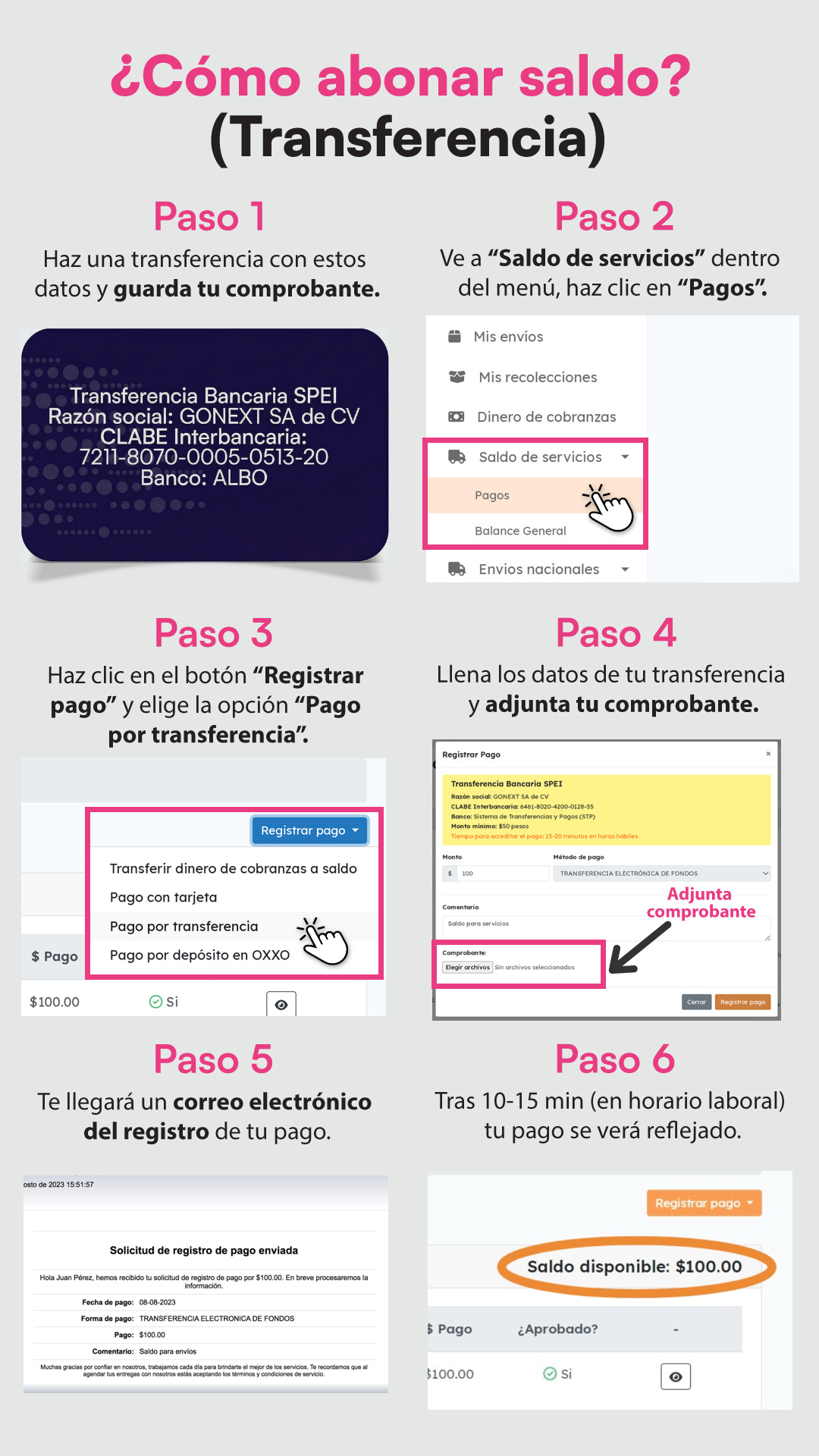 Cómo abonar saldo por transferencia SPEI