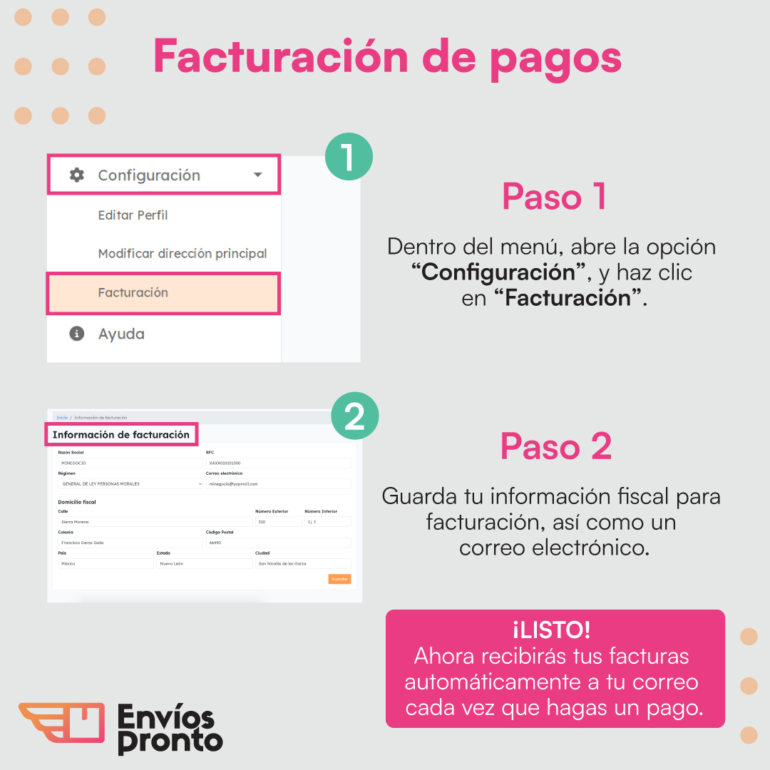 Facturación de pagos en Envíos Pronto