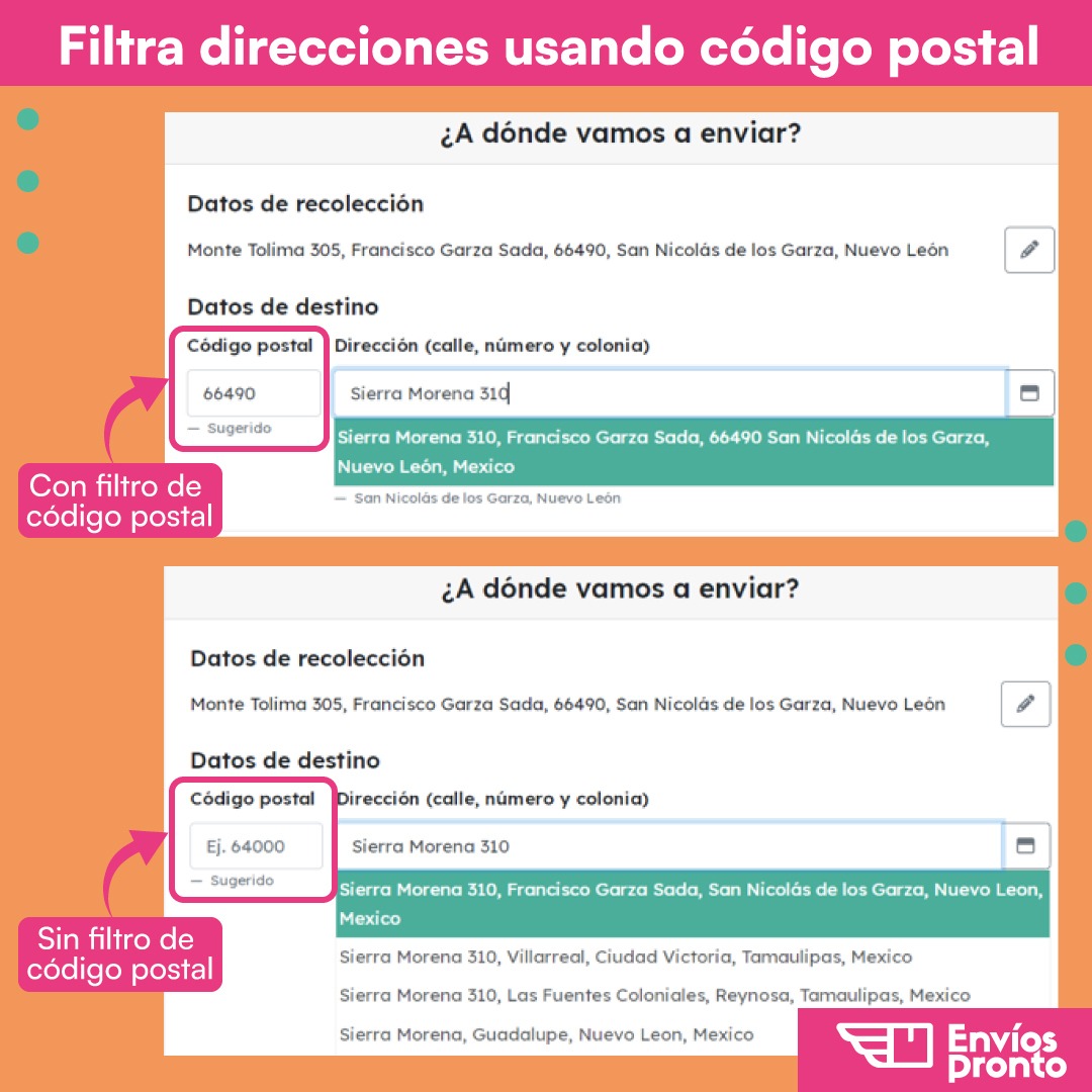 Filtra direcciones por código postal