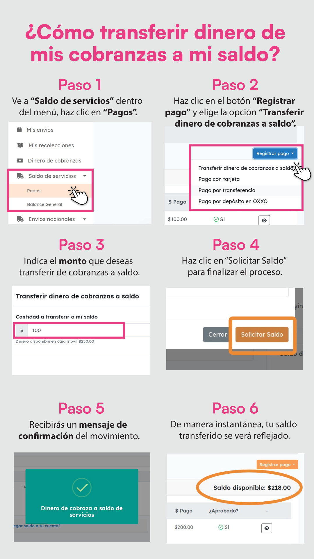 Transferir cobros a saldo: guía paso a paso
