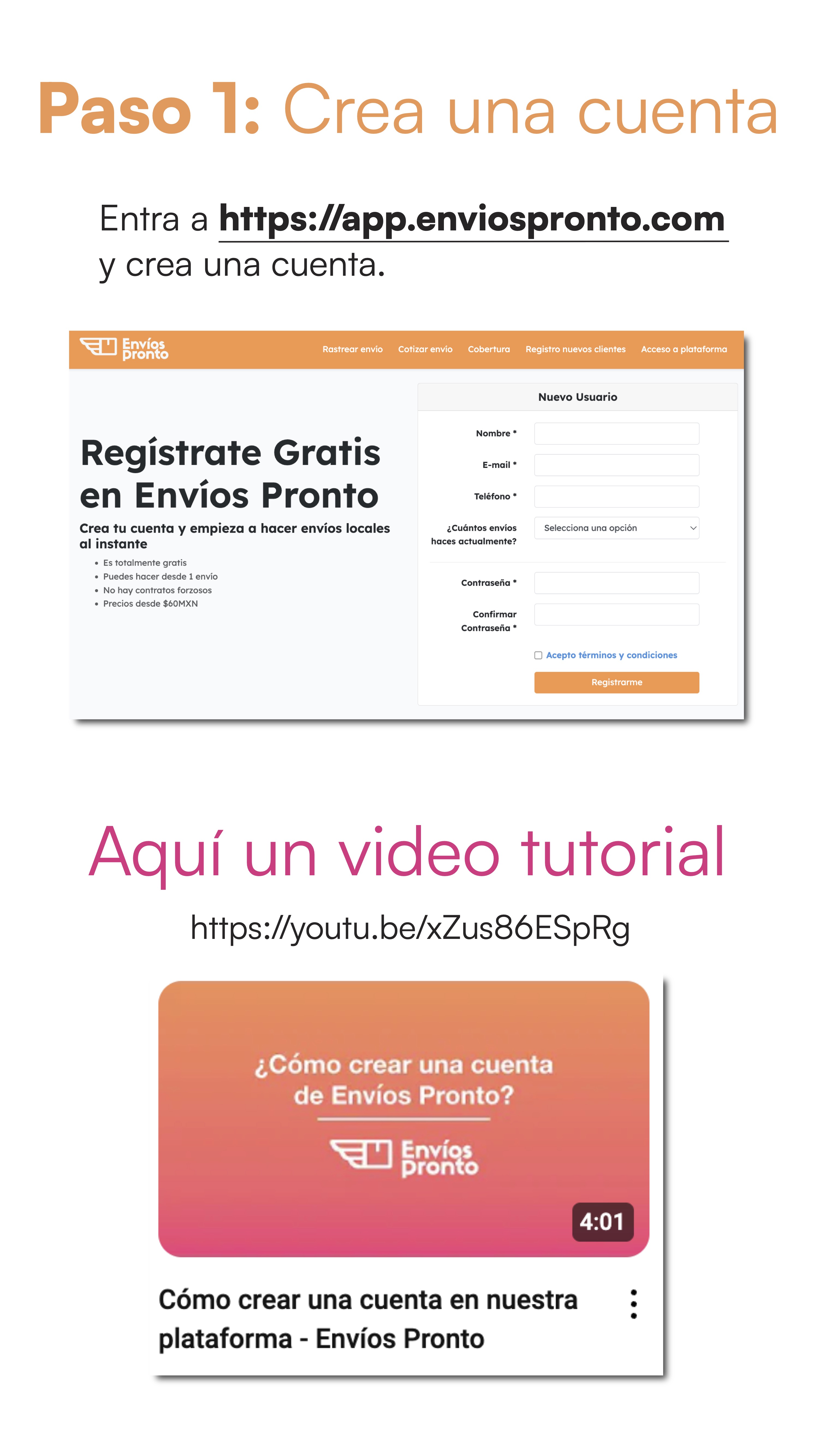 Paso 1: Crea una cuenta en Envíos Pronto