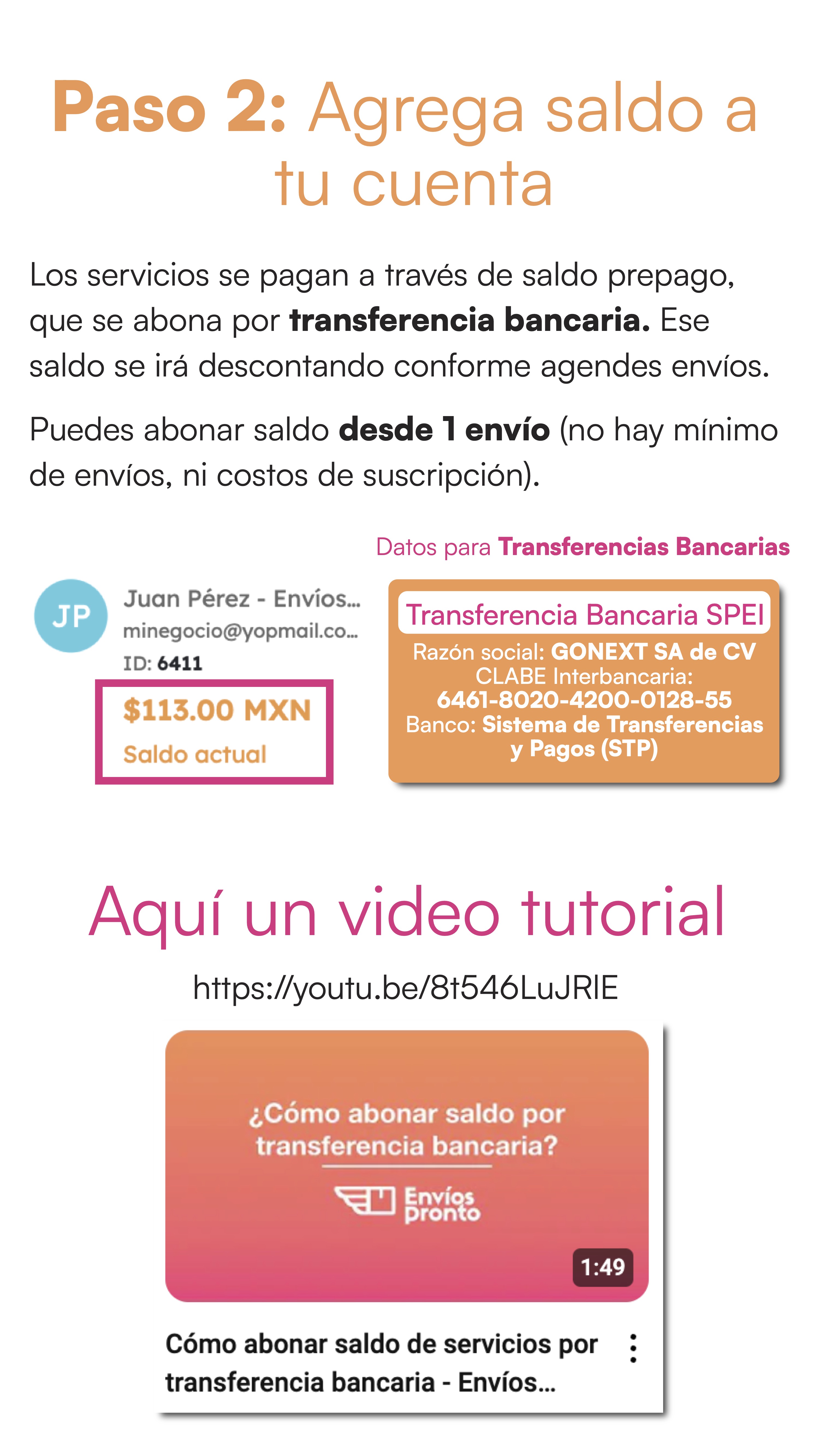 Instrucciones para agregar saldo a tu cuenta