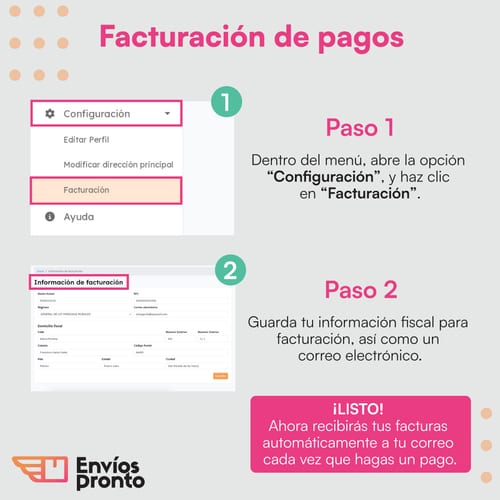 Facturación de pagos en Envíos Pronto