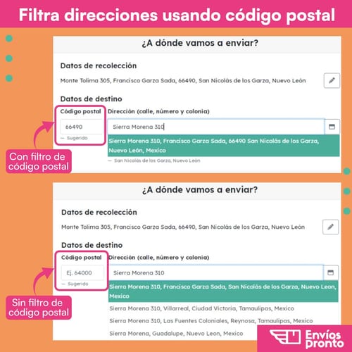 Filtra direcciones por código postal